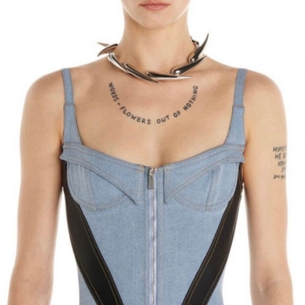 MUGLER CORSET DENIM STREET RACE DRESS WHITE BLACK Sz S - Picture 12 of 17